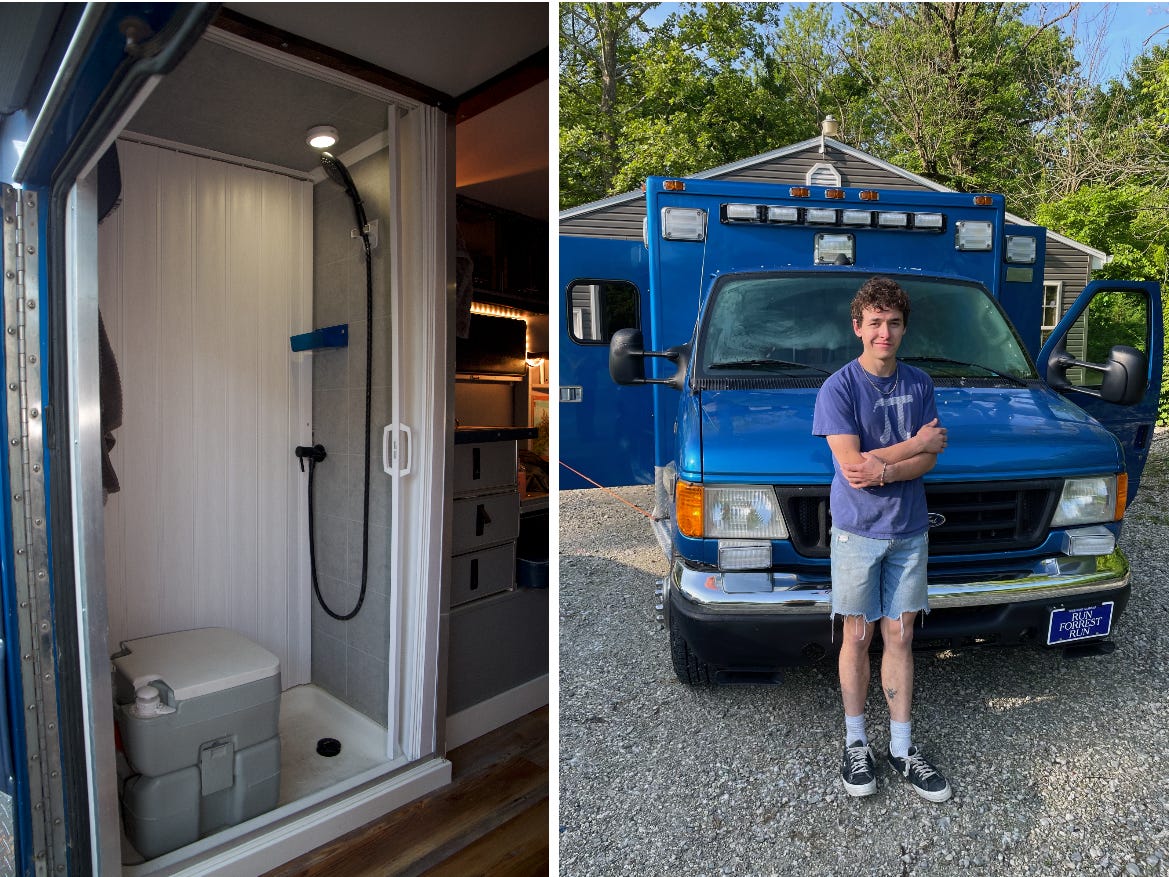 Yahoo's tweet image. This 25-year-old actor converted an ambulance into a home-on-wheels with $15,000 and now lives in NYC rent free — take a look inside yhoo.it/3zKLUdL