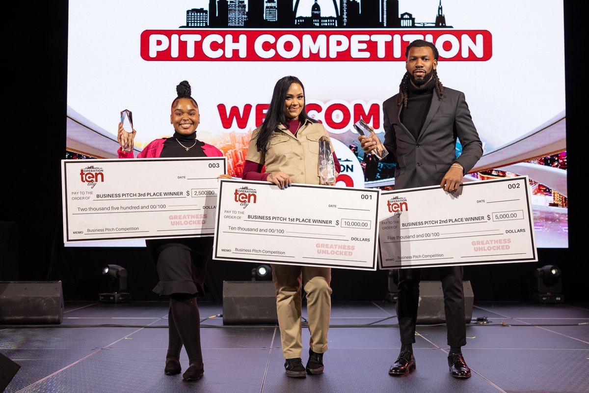 DrBillWinston's tweet photo. Congratulations to our top 3 winners of today’s Cleveland Pitch Competition! 

1. Teshome Helmey - Car Bae $10,000 
2. Johnathon Jamison - Bank One TV Show $5,000 
3. Erinn Pope - COS Press Network $2,500 

#OperationTenCity #GreatnessUnlocked https://t.co/tPBypgMkKj