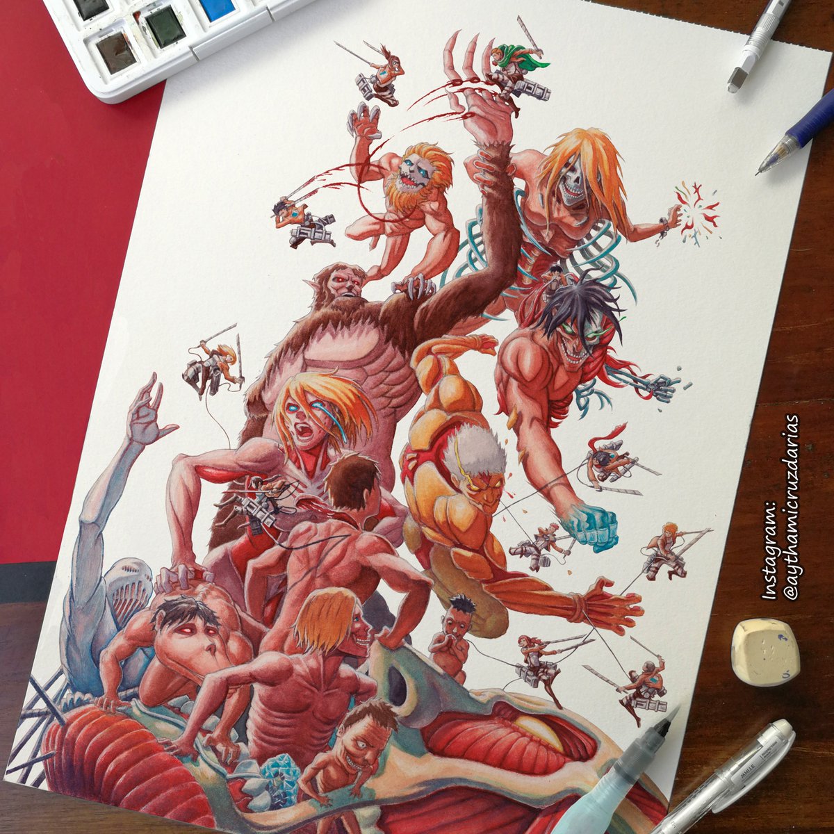 AythamiCruzDari's tweet image. Por fin, tras ver el capítulo 80 con @EvilAFM, puedo subir la ilustración de Shingeki sin hacerle spoiler.  Gracias Alex por esta aventura que compartimos entre todos, ^^