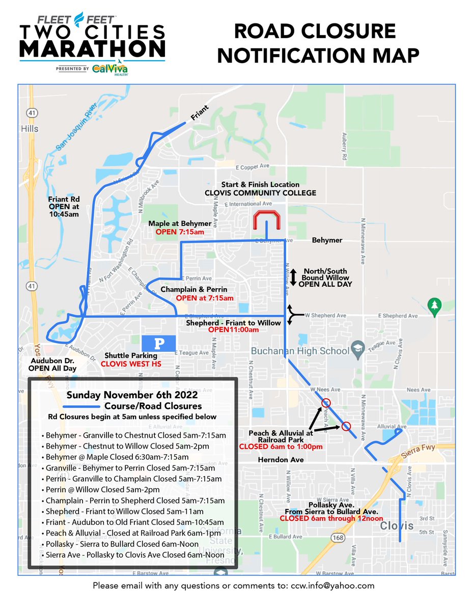 LaurenWallaceWx's tweet photo. Road closures for tomorrow’s race. #twocitiesmarathon https://t.co/9WdK28PUms