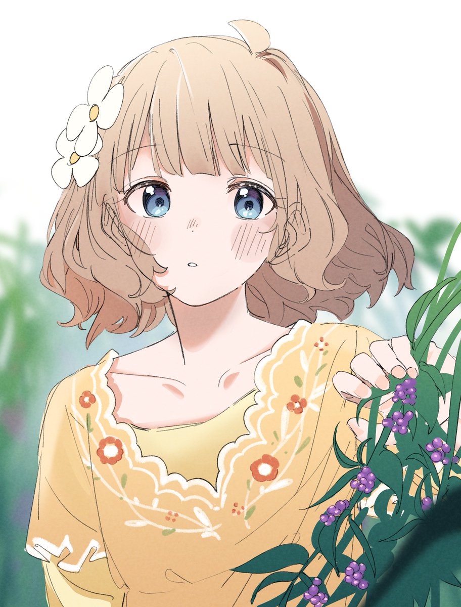 suou momoko 1girl flower hair flower hair ornament solo blue eyes looking at viewer  illustration images