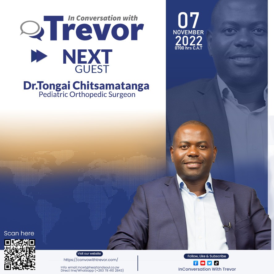 In conversation with Trevor <a href="/ConvoWithTrevor/">In Conversation with Trevor</a> <a href="/TrevorNcube/">Trevor Ncube</a> Conversation with <a href="/tchitsamatanga/">tongai</a> 
Coming up on 07Nov2022
<a href="/ArundelHospital/">Arundel Hospital</a> <a href="/CHEZimbabwe/">Centre for Health Equity Zimbabwe</a> <a href="/DoctorsWomen/">Zimbabwe Women Doctors Association</a> <a href="/ZadhrDoctors/">ZADHR_DrsHumanRights</a> <a href="/MSF_Zimbabwe/">MSF_Zimbabwe</a> <a href="/healthConnectZW/">Centre for Health Communication Zimbabwe</a> <a href="/SeniorDoctors/">Zimbabwe Senior Hospital Doctors Association</a> <a href="/Onamissionzim/">Doctors and Nurses on a Mission Trust</a> @DoctorsZimbabwe