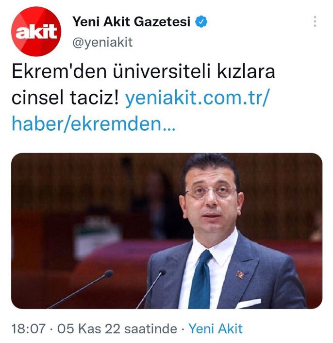 darkwebhaber's tweet photo. Yeni Akit, Ekrem İmamoğlu'nun kız öğrencilere hijyenik ped yardımı yapmasını “cinsel taciz” olarak niteledi. https://t.co/0eWTITrGPI