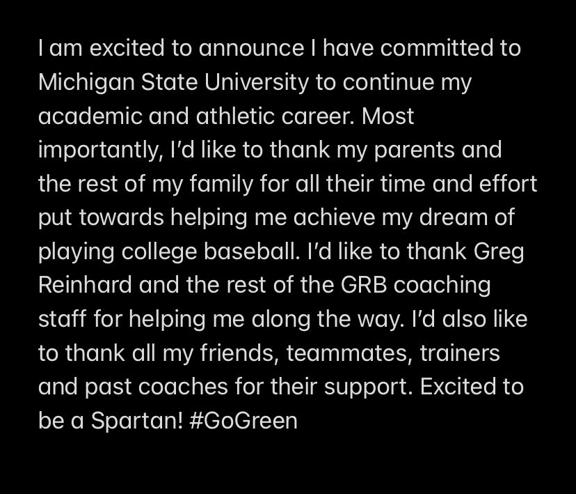 Quinn Falish (@quinnfalish) on Twitter photo Excited to be a Spartan💚 #GoGreen <a href="/MSUBaseball/">Michigan State Baseball</a> <a href="/GregReinhard19/">Greg Reinhard</a> <a href="/GRBRays/">GRB RAYS BASEBALL</a> Excited to be a Spartan💚 #GoGreen <a href="/MSUBaseball/">Michigan State Baseball</a> <a href="/GregReinhard19/">Greg Reinhard</a> <a href="/GRBRays/">GRB RAYS BASEBALL</a>