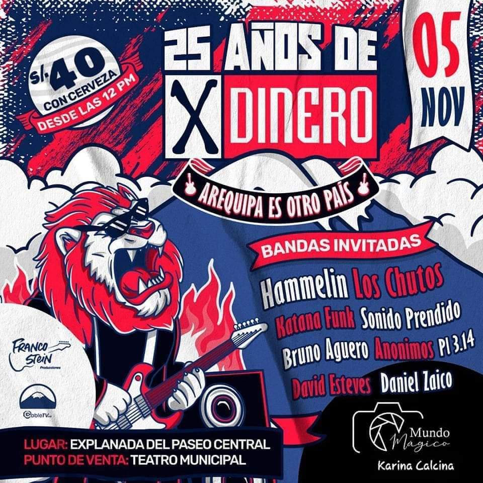 Hoy es el día Arequipa!!! 25 años de locura y  Rock and Roll! 👊🏻
Nos vemos HOY en el Paseo Central, al costado del Terrapuerto  😎
#PaseoCentral #Arequipa #XDINERO #25aniversario