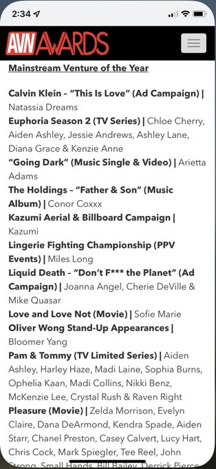 Thanks to @AVNMagazine @AVNMediaNetwork for the nomination for &ldquo;Mainstream Venture of the Year&rdquo; for me<a class="tags" href="/tag/avnmagazine">@avnmagazine</a><a class="tags" href="/tag/avnmedianetwork">@avnmedianetwork</a><a href="/tag/flashbackfriday"class="tags"><span>#flashbackfriday</span></a>