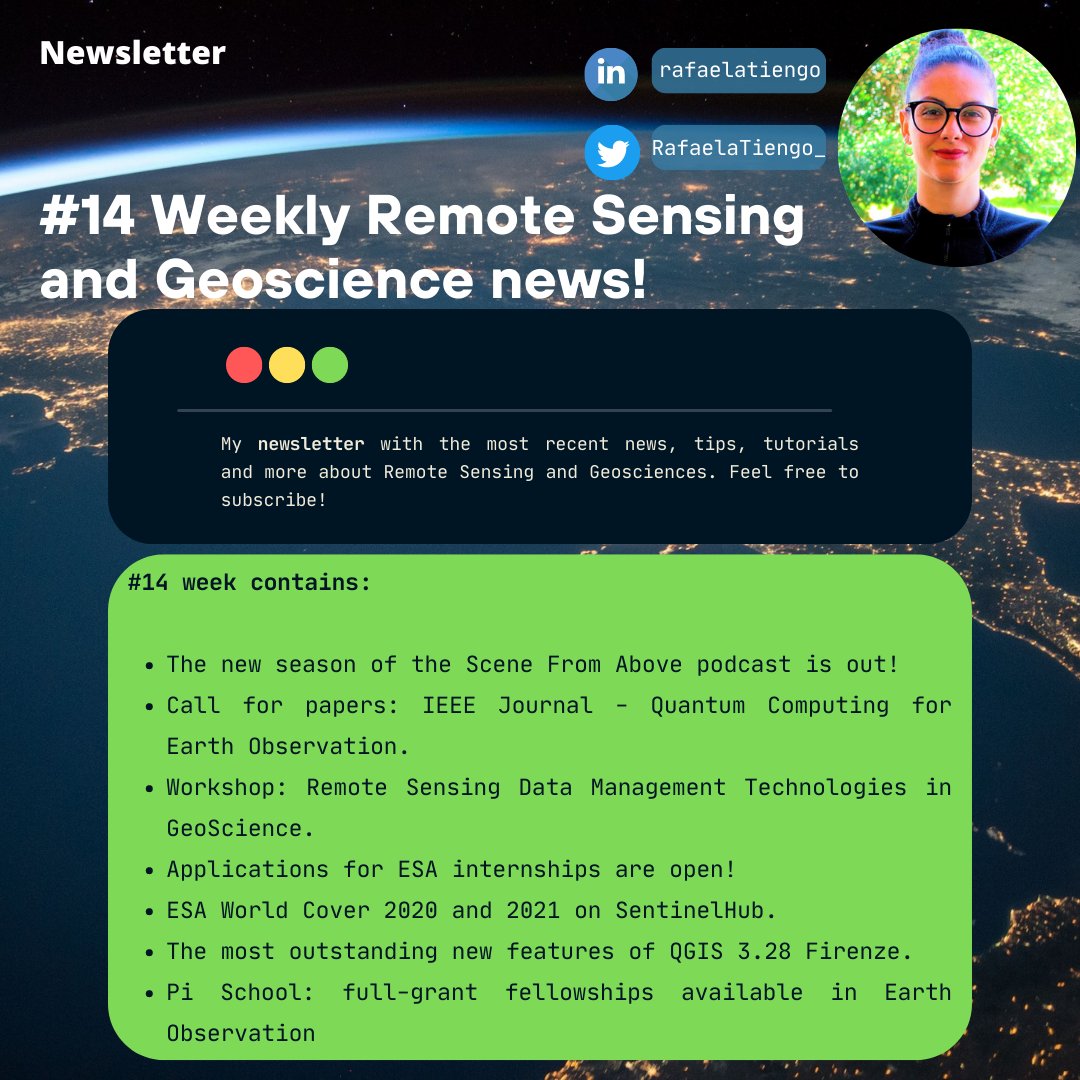 RafaelaTiengo_'s tweet image. My #14 newsletter is out! 📰 Check some news about #RemoteSensing and #Geoscience on the link below!🛰️🌍 

Feel free to share &amp;amp; subscribe! 📧

🔗 getrevue.co/profile/rafael…

@LadiesOfLandsat @SistersofSAR @eoscenefrom @map_andrew @ajgwords @IEEE_GRSS @sentinel_hub #GISchat #EOchat
