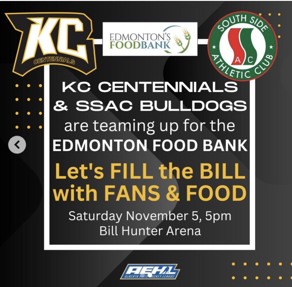 SSAC_U17AAA's tweet photo. Come to the game tonight with a good bank donation. #letsendhunger #edm #foodbank https://t.co/mSVS3Tkprn