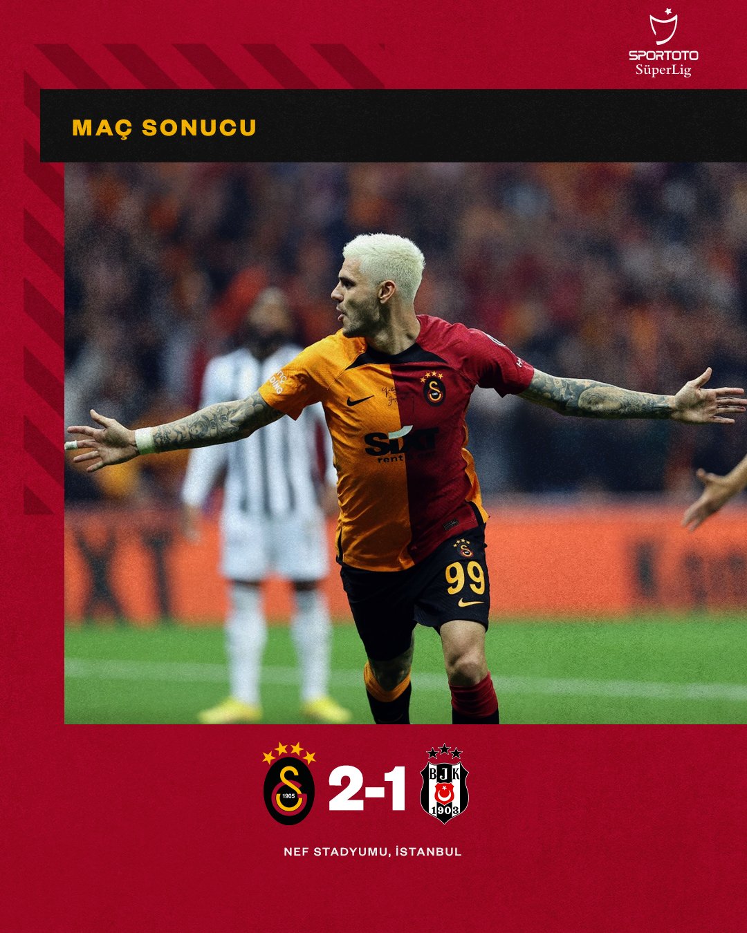 Galatasaray SK on X: İlk yarı sonucu: Galatasaray 2-1 Beşiktaş #GSvBJK   / X