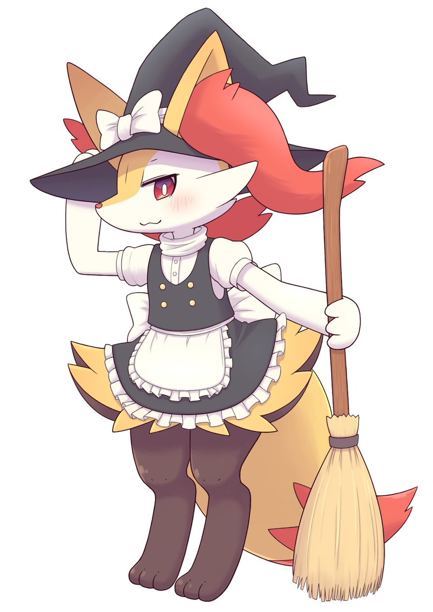 braixen ,kirisame marisa clothed pokemon witch hat animal ear fluff hat solo furry holding  illustration images