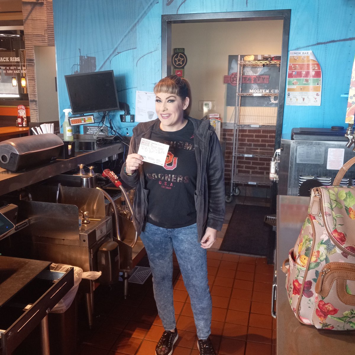 3 Cheers to Amanda Nelson work hard at her job came in early to get ready for OU Football always have a great attitude  and ready to up sale new menu item Let's go 🌶 love#