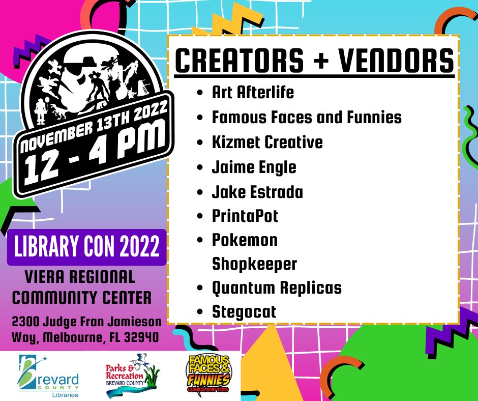 Check out some of our vendors for Brevard LibraryCon! Check out our website for more information! brevardfl.gov/PublicLibrarie… #BrevardLibraryCon22 #Brevardlibraries