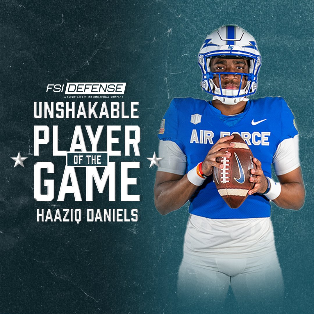 Congrats to Air Force Academy Senior QB Haaziq Daniels on being awarded the FSI Defense Unshakable Player of the Game Award⚡️🏆️ @FlightSafetyInt