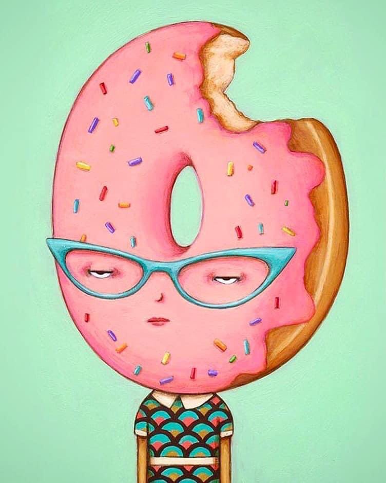 AnnaTillett's tweet photo. Celebrating my favorite national holiday with sprinkles ๐ฉ๐ #nationaldoughnutday #donut #doughnuts #glazedandconfused #pink #frosting #strawberry #glazed #icing #sweets #sprinkles #retro #food #painting #illustration #nerd #annatillett #art #popsurrealism https://t.co/cVvIAGmeOq