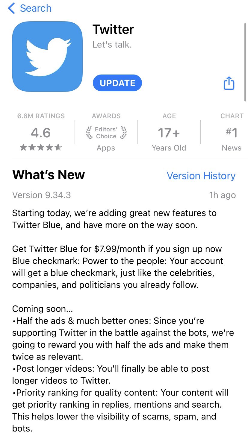 Hannah Murphy on X: It's official! Blue Ticks for sale for $7.99 a month  Elon Musk has launched the new Twitter Blue premium subscription service a  week into his ownership of the