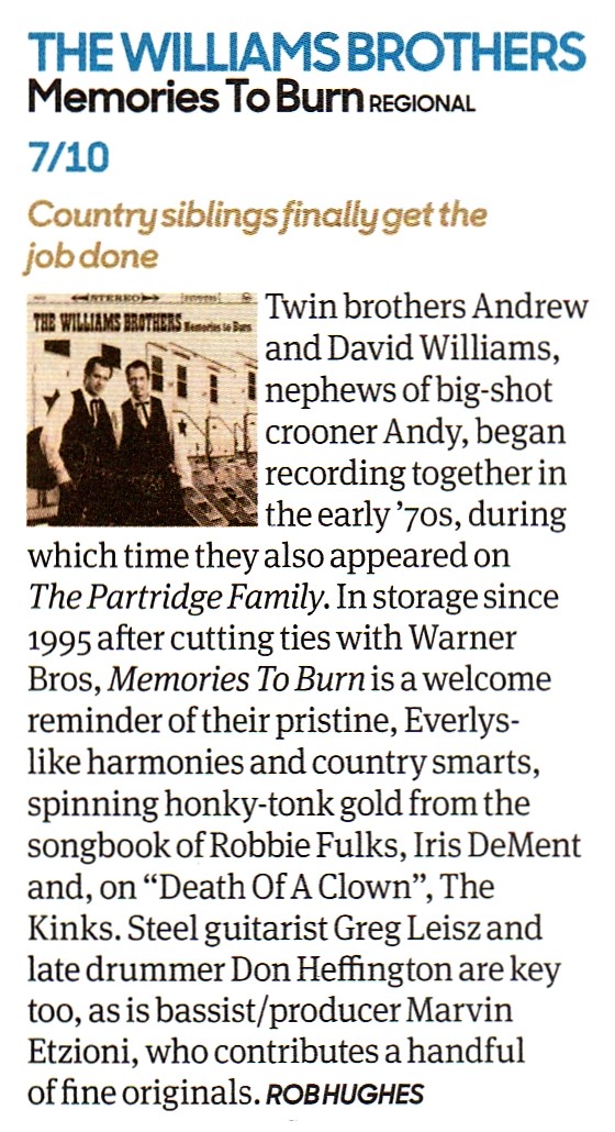 regionalrecords's tweet photo. Dear Friends,
"Honky-tonk gold..." says @uncutmagazine in the UK about The Williams Brothers album "Memories to Burn" (print only review for January 2023).
https://t.co/hMWwQMB1Aj
Review via #GPromoPR 
- Marvin
#TheWilliamsBrothers #MemoriesToBurn https://t.co/crxz6iyJgl