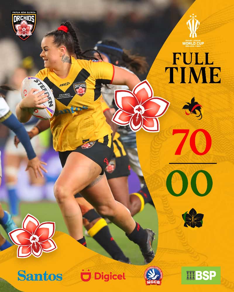 Another historic win for the Santos PNG Orchids, taking the win 70 - 0 over Brazil in game 2 of our Rugby League World Cup campaign!

#YumiPNG #rugbyleague #RLWC2021