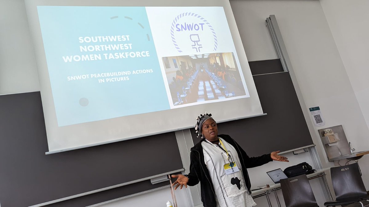 ClotildaAndien's tweet photo. Today @SarahDerval #GeneralCoordinator of @Snwot4 presented the #PeaceBuilding story of #SouthWestNorthWest #WomenTaskForce at #BuildPeace2022 in Chemnitz Germany. #ExploringTheUnseen @FESKamerun @GAC_Corporate @CanadaCameroon @Reachoutreo @Emily_Efeti @AkwoEileen @Abdu1Ramatu https://t.co/chSTAlAkAk