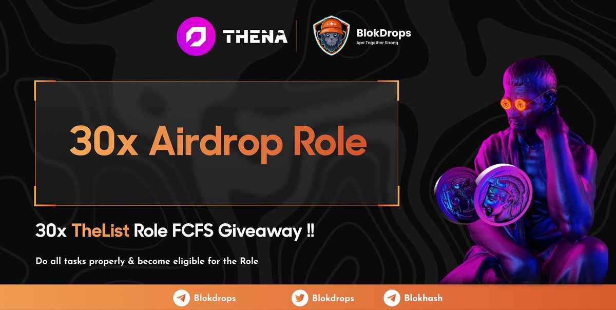 💸 <a href="/BlokDrops/">BlokDrops 🦍</a> x @ThenaFi_ !

🤯 We Are Giving Away 30x THEList Role For ThenaFi , for their upcoming airdrop ! 

🥳 Tasks To Follow !

1. Follow <a href="/BlokDrops/">BlokDrops 🦍</a> &amp; @ThenaFi_ 
2. Join TG and fill form 
4. Tag Your 3 friends 

Form : bit.ly/3WtI4iV

#airdropdetective #airdrop