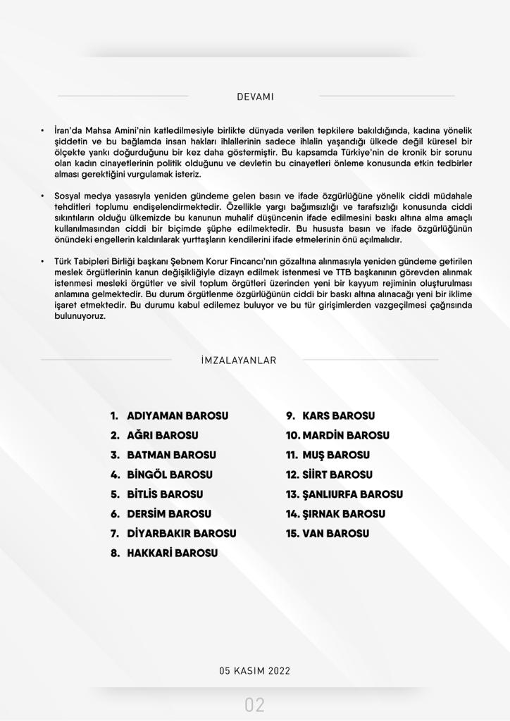 BÖLGE BAROLARINDAN ORTAK AÇIKLAMA