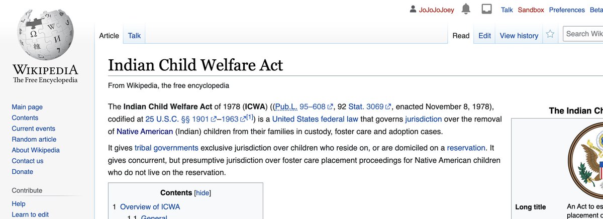 I wish more people were talking about how, next week the Supreme Court might overturn the Indian Child Welfare Act, which is the 1978 act that makes it illegal to kidnap Native children from their homes.
If that falls, it'll just be legal to steal Native children again I guess.