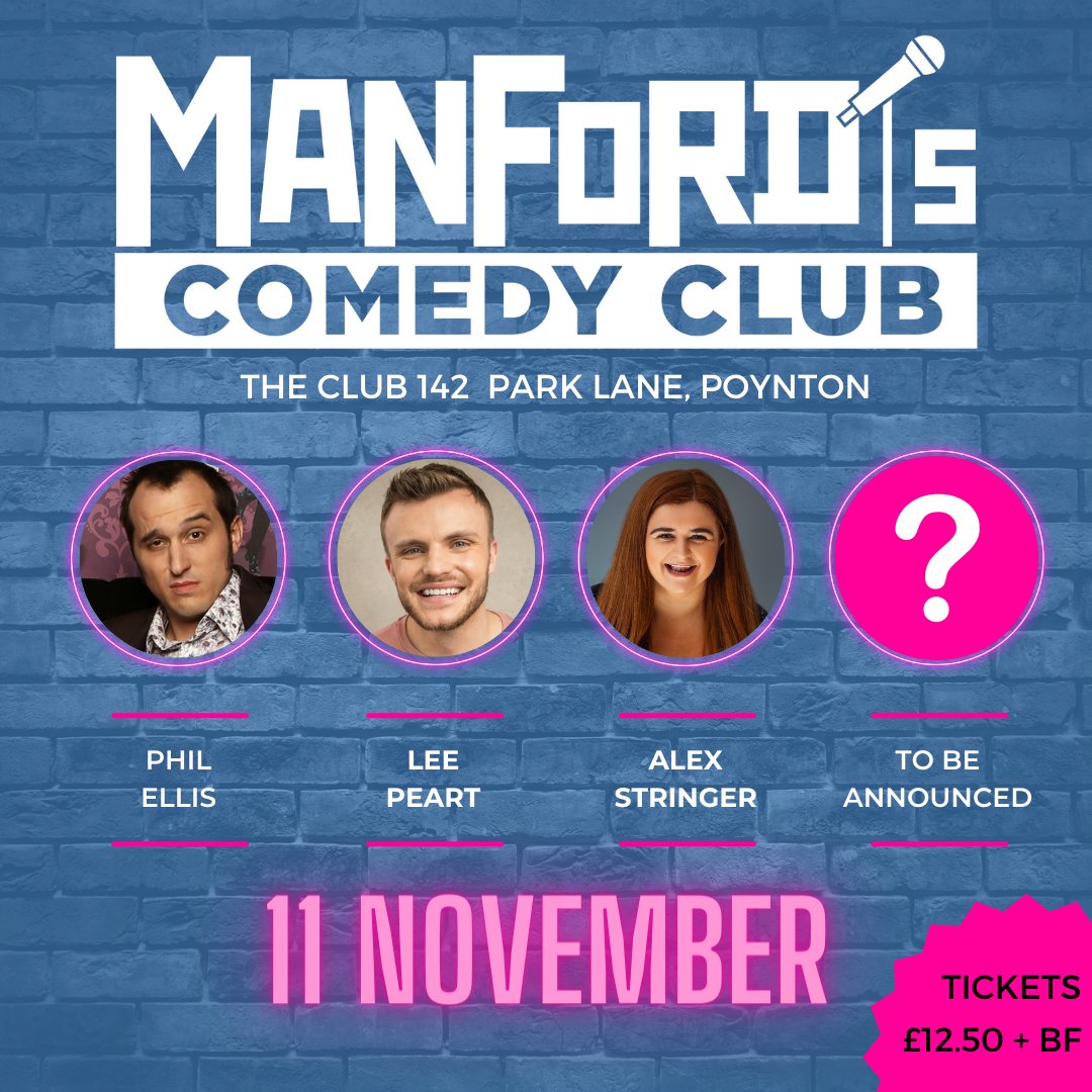 ManfordsComedy's tweet photo. Still a few tickets left for next weeks show in Poynton! always a cracking night packed to the rafters!!
#philellis #leepeart #alexstringer #poynton #cheshire #standupcomedy #woodford #bramhall https://t.co/rwbOoWL8dE