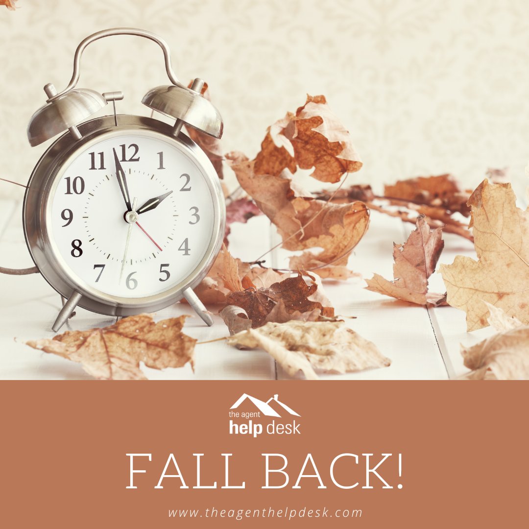 HiAgentHelpDesk's tweet image. It's that time of year again - Daylight Saving Time ends tonight. You get one extra hour tomorrow to make those deals, or struggle getting your kids to bed at the right time.

Good luck Agents!
.
.
.
.
.
#TheAgentHelpDesk #TransactionCoordinators #ContractToClose #ListingCoor ...