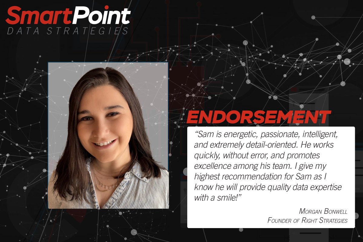 Thank you! Contact us at SmartPoint Data Strategies today if you are looking for help!

smartpointdata.com