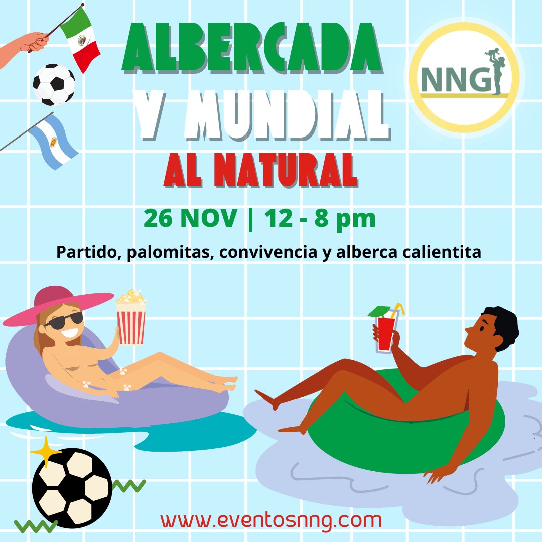 Vive el mundial en compañía de NNG⚽🥅

🗓️ 26 de Noviembre de 12 -  8 PM
📍Tesistan
🥳 Incluye entrada a evento exclusivo, Palomitas, transmisión del México vs Argentina, y más...😱
