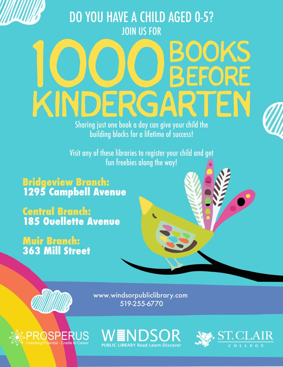 Visit Central, Bridgeview or Muir branch to register your child for the 1000 Books Before Kindergarten program!