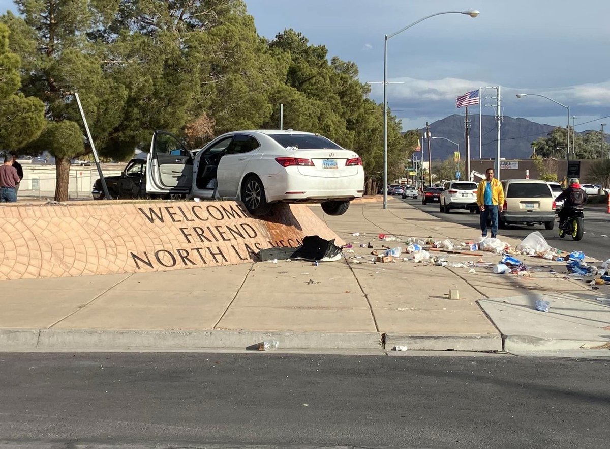 NeedSampleCode's tweet image. One Las Vegas constant. 

You never know where you&apos;ll see a car has crashed.