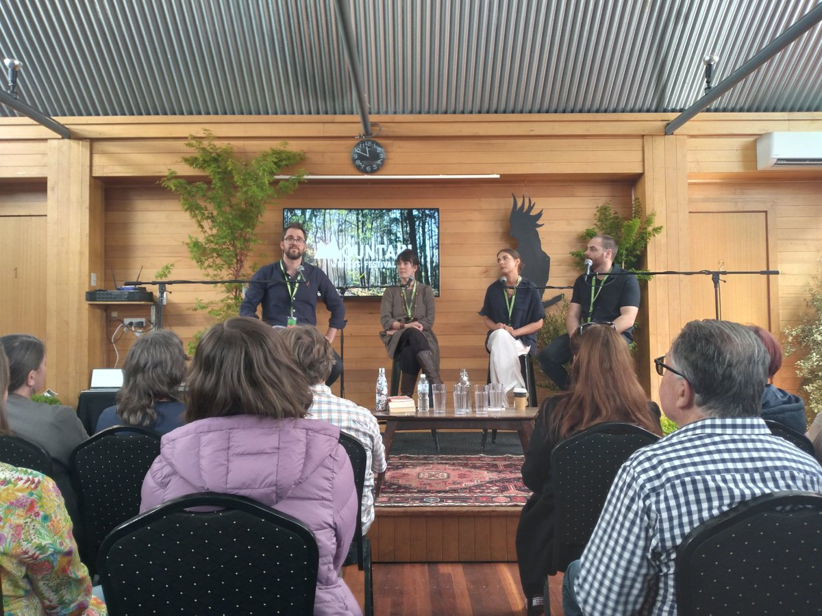 MtWritersFest's tweet photo. Session two of Day 2 at #mountainwritersfestival 'Trouble in the Outback' #kateholden @evelynaraluen #Joshkemp in conversation with @billy_griffiths sponsored by @AustBookReview https://t.co/jVqLN6xiap