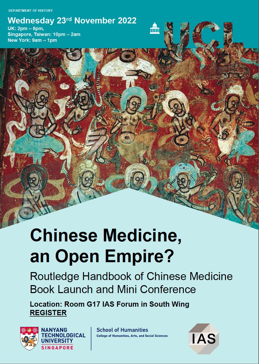 MStanleyBaker's tweet photo. #ChineseMedicine, an Open Empire?  
@routledgebooks Handbook of Chinese Medicine Book Launch and Mini Conference   

Nov 23rd  
Singapore, Taiwan, HK, China 10 PM - 2 AM  
UK 2 PM - 6 PM  
New York 9 AM - 1PM    

https://t.co/MYGvIuStkK https://t.co/wItXxAcVX4