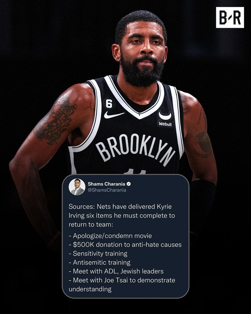 Bleacher Report (@bleacherreport) on Twitter photo The Nets have issued six conditions for Kyrie to return to the team, per <a href="/ShamsCharania/">Shams Charania</a>
More here: bit.ly/3DGNzSI The Nets have issued six conditions for Kyrie to return to the team, per <a href="/ShamsCharania/">Shams Charania</a>
More here: bit.ly/3DGNzSI