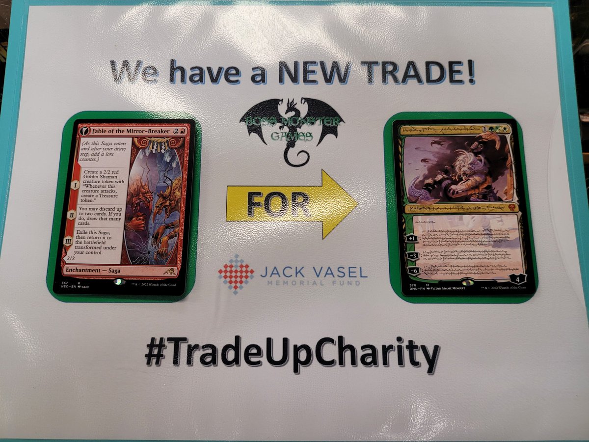 BossMonsterGam1's tweet photo. Showcase Fable of the Mirror-Breaker is available now!  They didn't "sleep" on the Ajani!
#TradeUpCharity https://t.co/4uNOi5ydIB