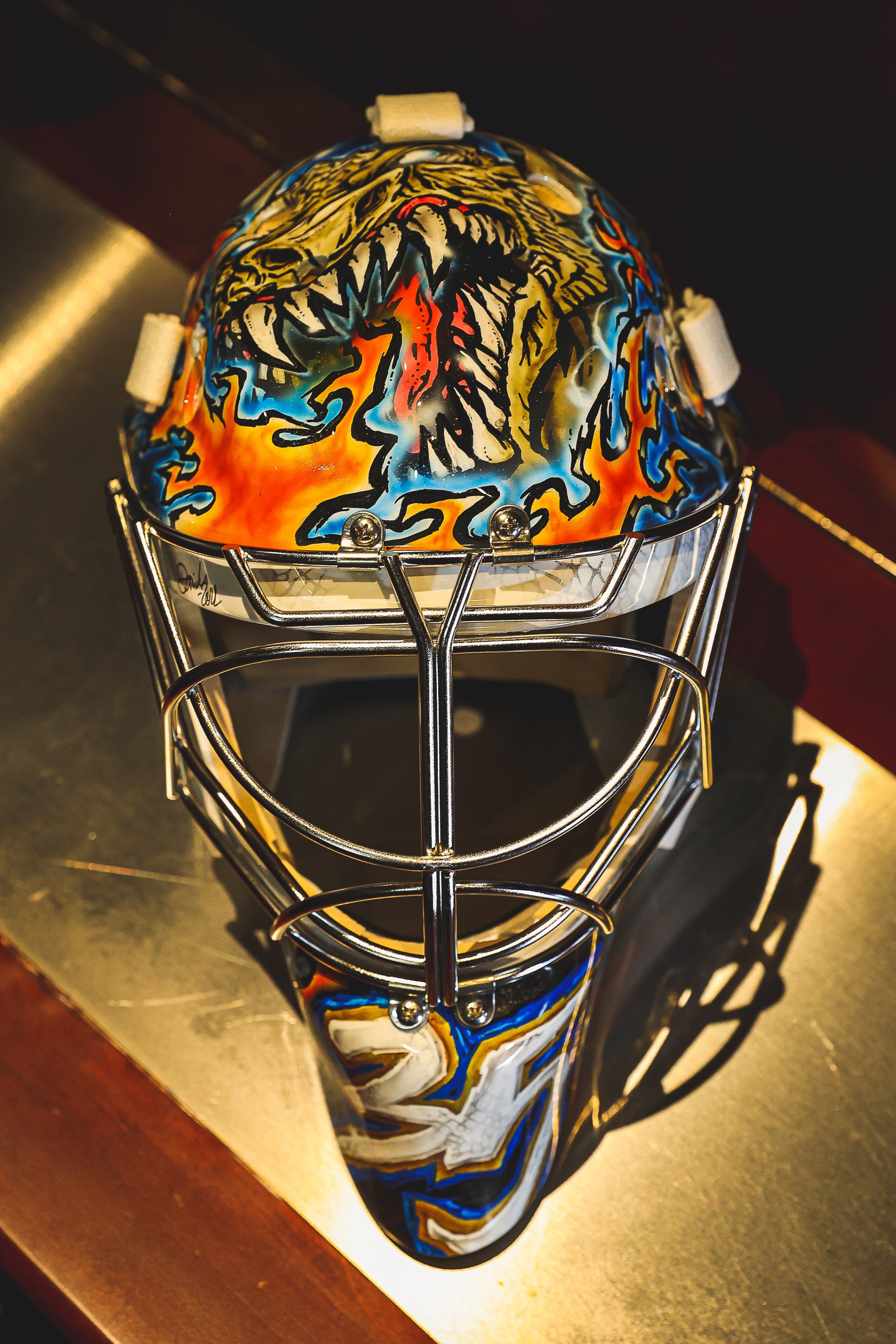 A detail view of Darcy Kuemper of the Washington Capitals mask