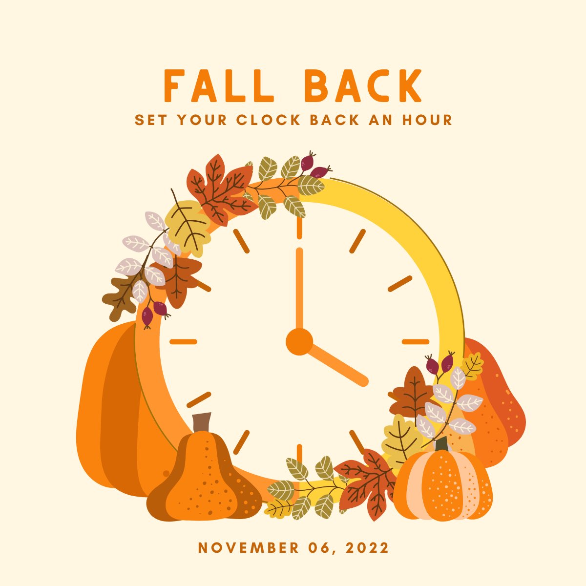 Daylight Saving Time ends at 2 a.m. Sunday - don’t forget to set your clocks back an hour before you go to sleep tonight! It’s also a good time to replace the batteries in your smoke alarms and carbon monoxide detectors!￼