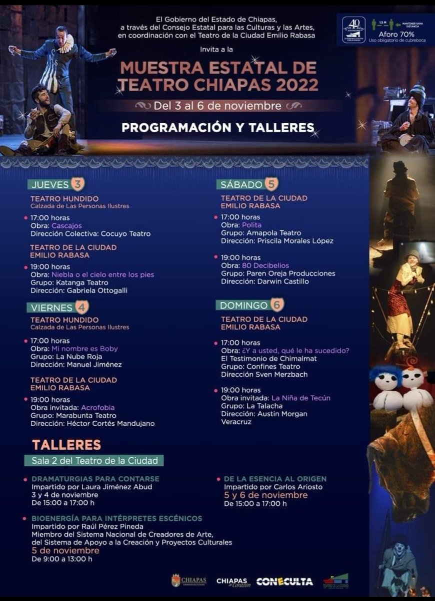 Continúa la Muestra Estatal de Teatro. Se aprende tanto de ver el trabajo de los compañerxs, las narrativas, el juego escénico. Pero tú público ojalá disfrutes las propuestas del teatro que se están gestando en Chiapas. Es gratis. 🎟🎭