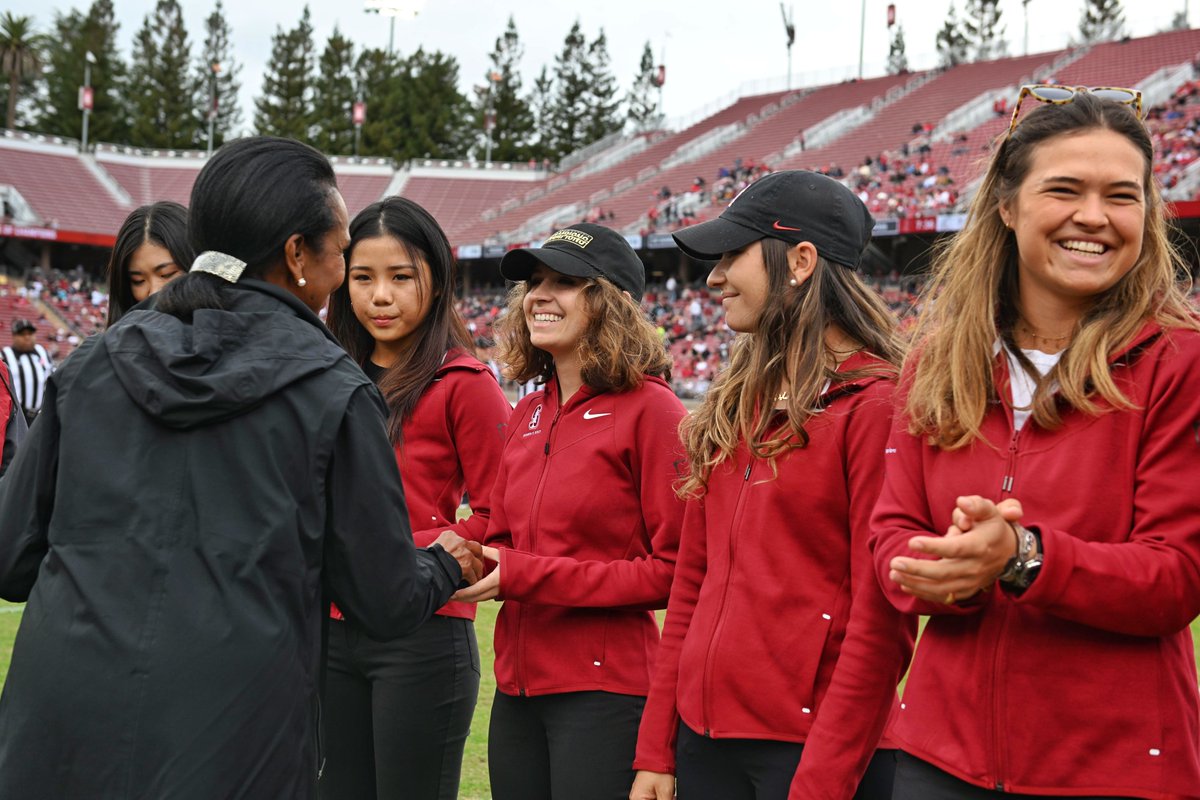 StanfordWGolf's tweet photo. We need some really big rings 🎶

Thank you to Dr. @CondoleezzaRice for presenting us with our national championship rings at today's @StanfordFball game! 

#GoStanford https://t.co/JR7SViNlAs