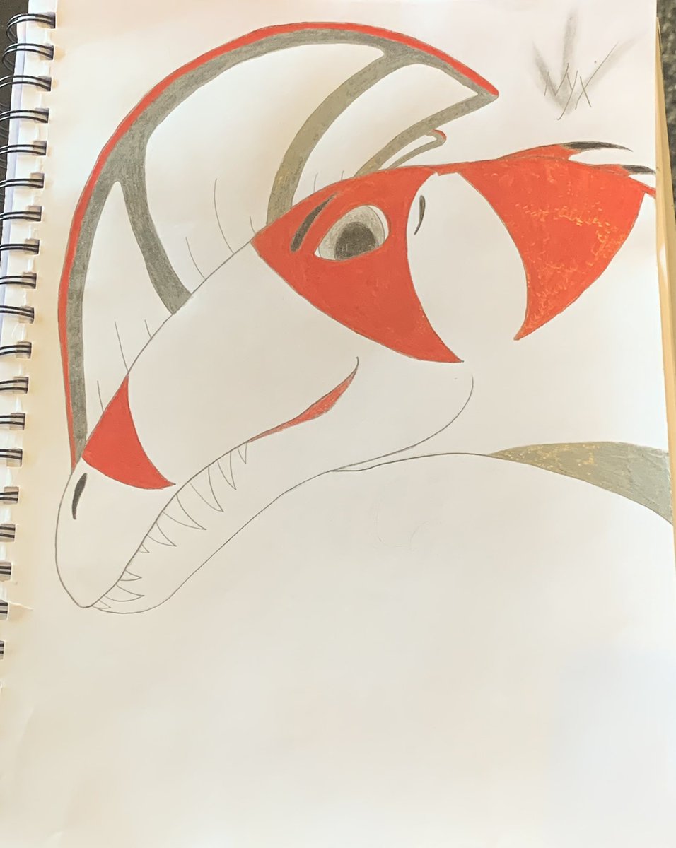Unbending_tides's tweet photo. Forgot to post this yesterday. 👀

This personal piece took me 2hrs. &amp; 25minutes to finish!

Crimson is a Dilophosaurus wetherilli.

This is an old oc I’m thinking of revamping.
Owed work will be slow going.

Any love &amp; support is much appreciated! ☺️
#paleoart #artistsontwitter https://t.co/5W7X0OI7XI