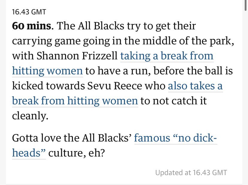 MattHardyJourno's tweet image. The @guardian blog for #WALvNZ not holding back today.

Both players mentioned have been involved in assault on women cases; Reece discharged without conviction and Frizzell completed a diversion à la NZ law.