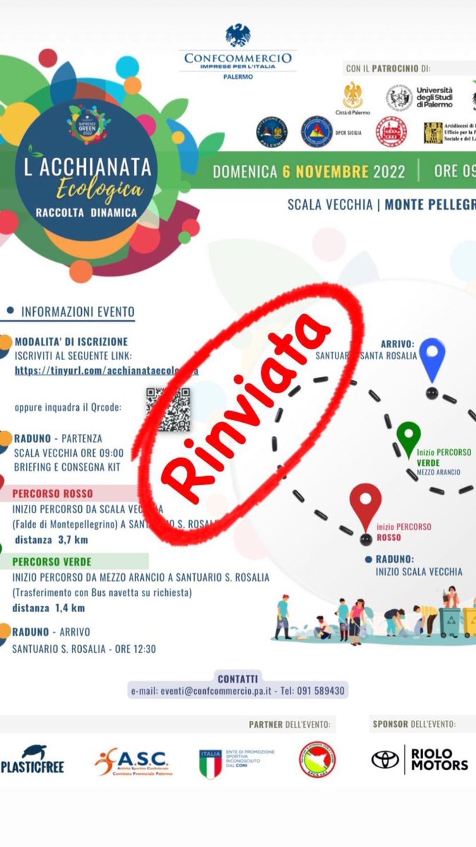 Causa avverse condizioni meteo, in via prudenziale, Confcommercio Palermo, di comune accordo con il Comune di Palermo, la Protezione Civile, i Rangers, Plastic Free e ASC, ha deciso di rinviare l'iniziativa "Acchianata ecologica" a data da destinarsi. Presto nuovi aggiornamenti!