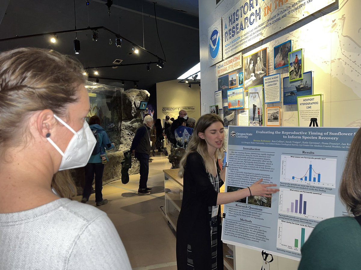 sarahgravem's tweet photo. So proud of our undergraduate students presenting their summer research at State of the Coast today! We had fish, urchins and sea star presentations! @PiscoScience @BrennaRothman @Faith__Townsend @tomascalvanese @oregonkelp @ODFWMarine https://t.co/P2WYkMqsxn