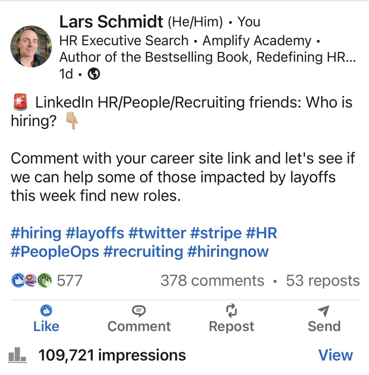 Who’s hiring? 378 comments and counting. 

If you’re looking for a role check out the post below. 

linkedin.com/posts/larsschm…