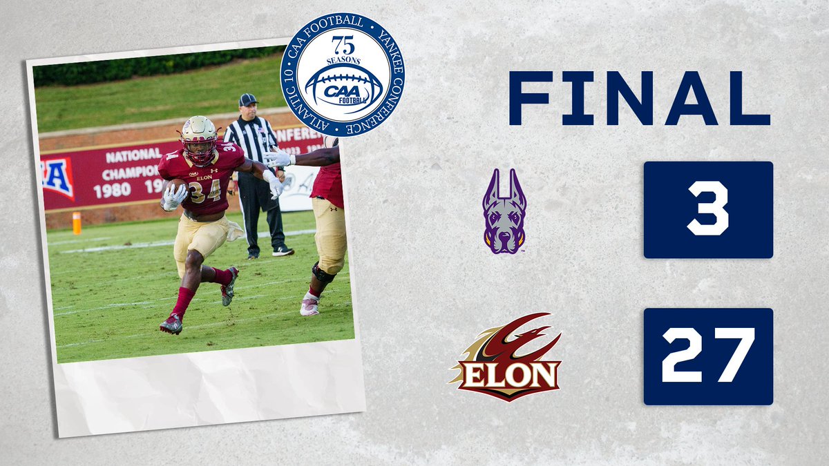 CAAFootball's tweet photo. .@ElonFootball earns a big homecoming win, capping off an undefeated season at home for the first time since 1997. #CAAFB https://t.co/89RMLwSR4h