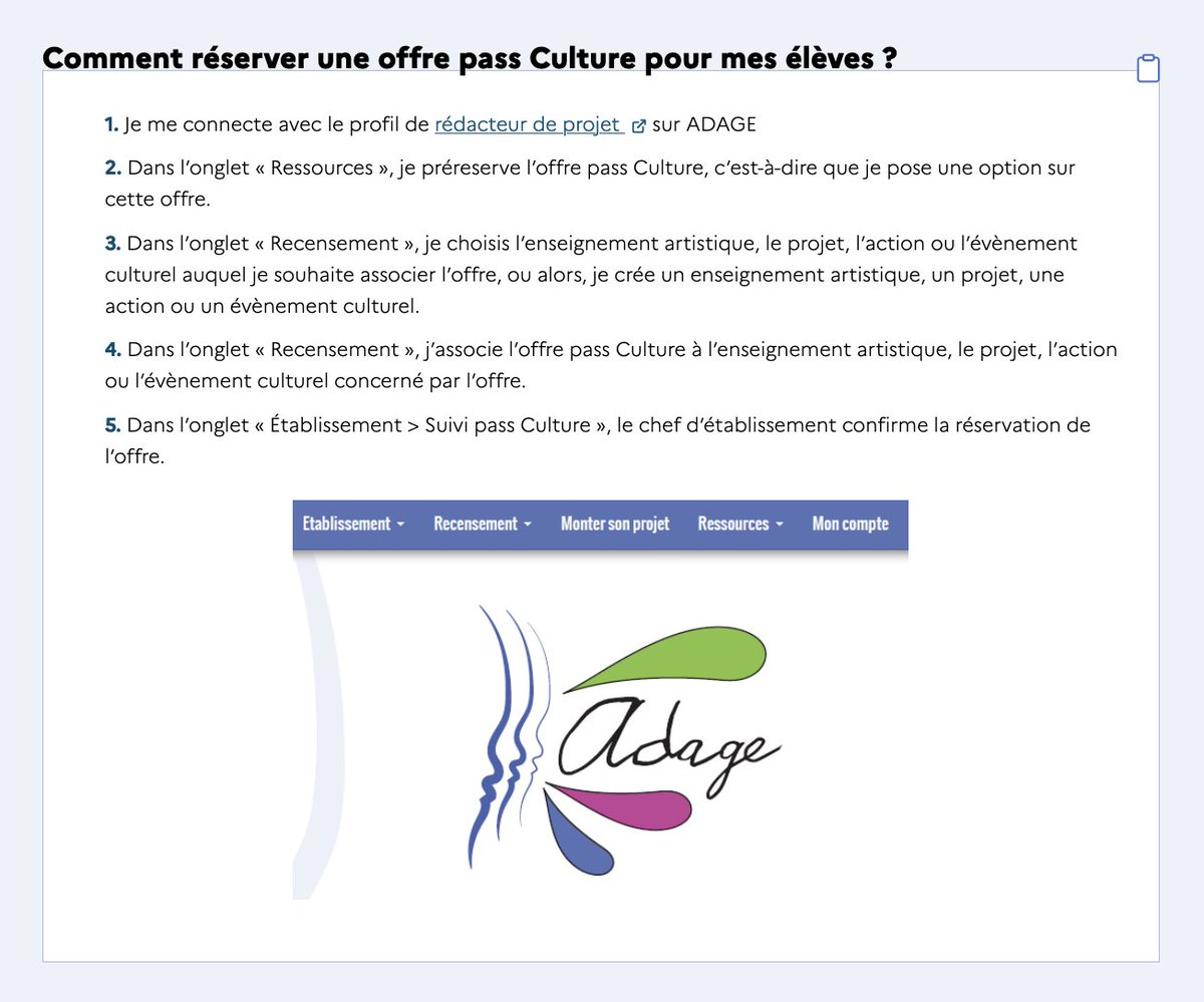 éduscol Lettres (@eduscol_lettres) on Twitter photo 🖼 #EAC | #ADAGE
🔷 Comment utiliser la part collective du #PassCulture pour enrichir des projets ? Comment réserver une offre pour ses élèves ? Comment suivre et valoriser leurs parcours ?
👇 Toutes les explications sur <a href="/Eduscol/">éduscol</a>.
<a href="/eduscol_HDA/">éduscol HDA</a> <a href="/eduscol_AP/">éduscol Arts plast.</a> <a href="/eduscol_edmus/">éduscol edmus</a> 🖼 #EAC | #ADAGE
🔷 Comment utiliser la part collective du #PassCulture pour enrichir des projets ? Comment réserver une offre pour ses élèves ? Comment suivre et valoriser leurs parcours ?
👇 Toutes les explications sur <a href="/Eduscol/">éduscol</a>.
<a href="/eduscol_HDA/">éduscol HDA</a> <a href="/eduscol_AP/">éduscol Arts plast.</a> <a href="/eduscol_edmus/">éduscol edmus</a>