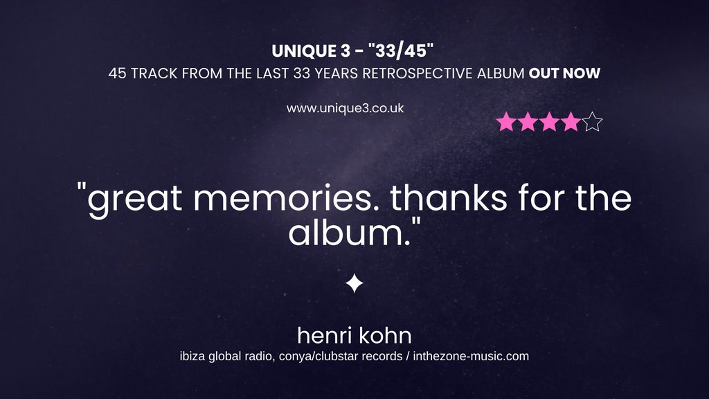 Kindly supported by Henri Kohn, Edzy Unique 3’s forty-five track, thirty-three years retrospective album, “33/45” is now available on Originator Sound Records. Links to the album on all sales platforms is here - unique3.co.uk/buy-3345-album… @henrikohn1 @henrikohn #deephouse #techno