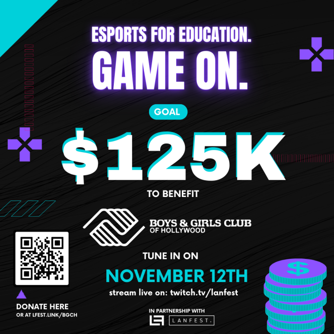 Donate today to support BGCH and join us LIVE on Twitch November 12! lfest.link/bgch

#streamforkids #gamingforgood #charitystream #gamers #gamingcommunity #twitchfundraiser #fundraiser #esportsforeducation #esports #twitch #lanparty  #bgchollywood #bgch #forthekids