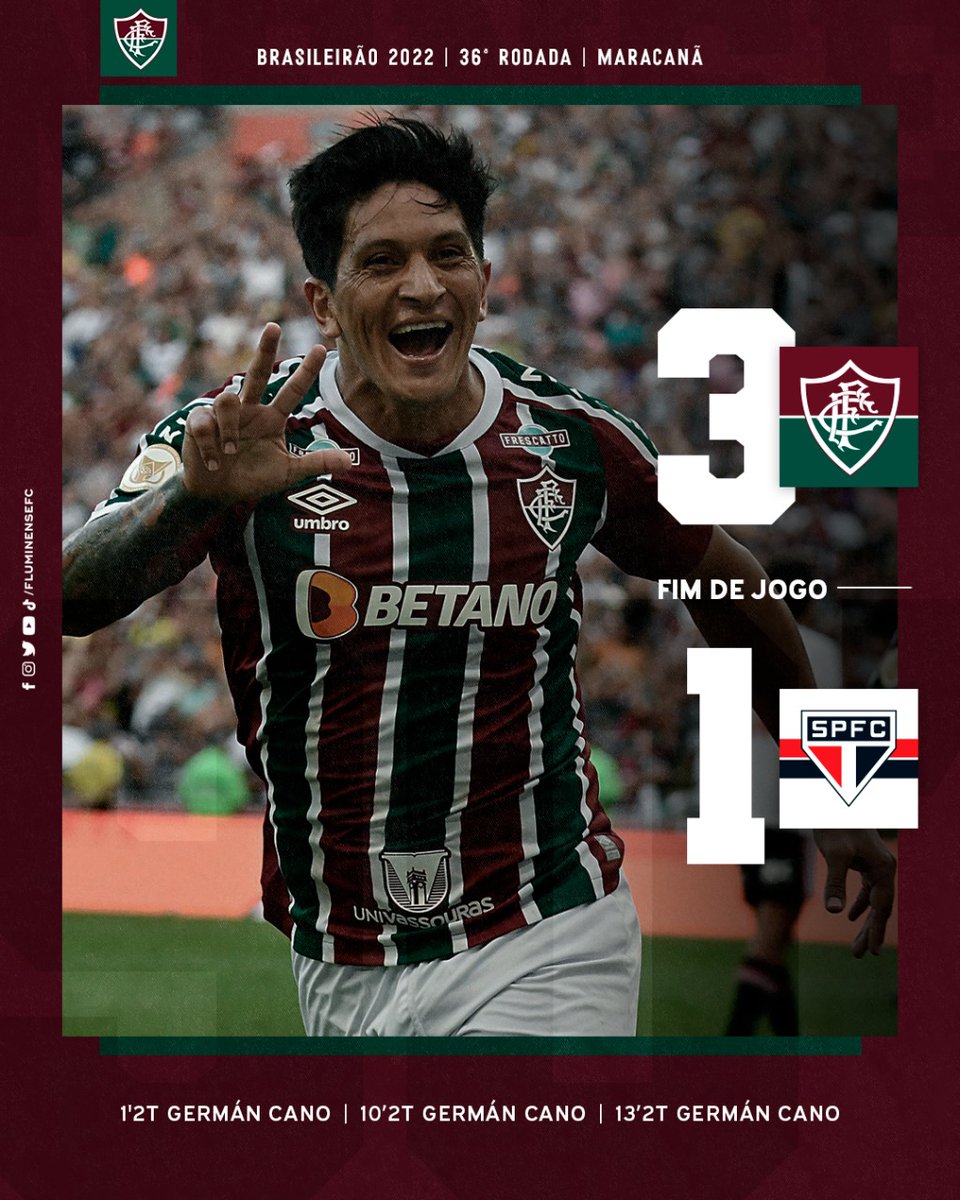 FluminenseFC's tweet photo. VEEEEEEEEEEEEEEENCEEEE O FLUMINENSE! SHOOOOW DE GERMAN CANO! TRÊS DO ARGENTINO E VITÓRIA SOBRE O SÃO PAULO! VAAAMOS, FLUMINENSE! https://t.co/ykzaNmwTm2