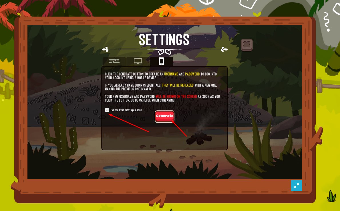 GoatsLi's tweet photo. 1- enter the game in the WEB version on the pc.
2- open the settings on the camp screen.
3- click on the cell phone tab.
4- check the box that signals that you have read the message on the screen.
5- Finally click on generate login and password.(2/3) https://t.co/CFOqOVwhnd